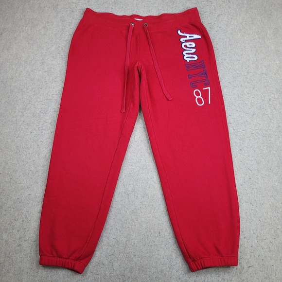 Aeropostale Sweatpants Mens L Red White Blue Embroidered Joggers Drawstring - Picture 1 of 7